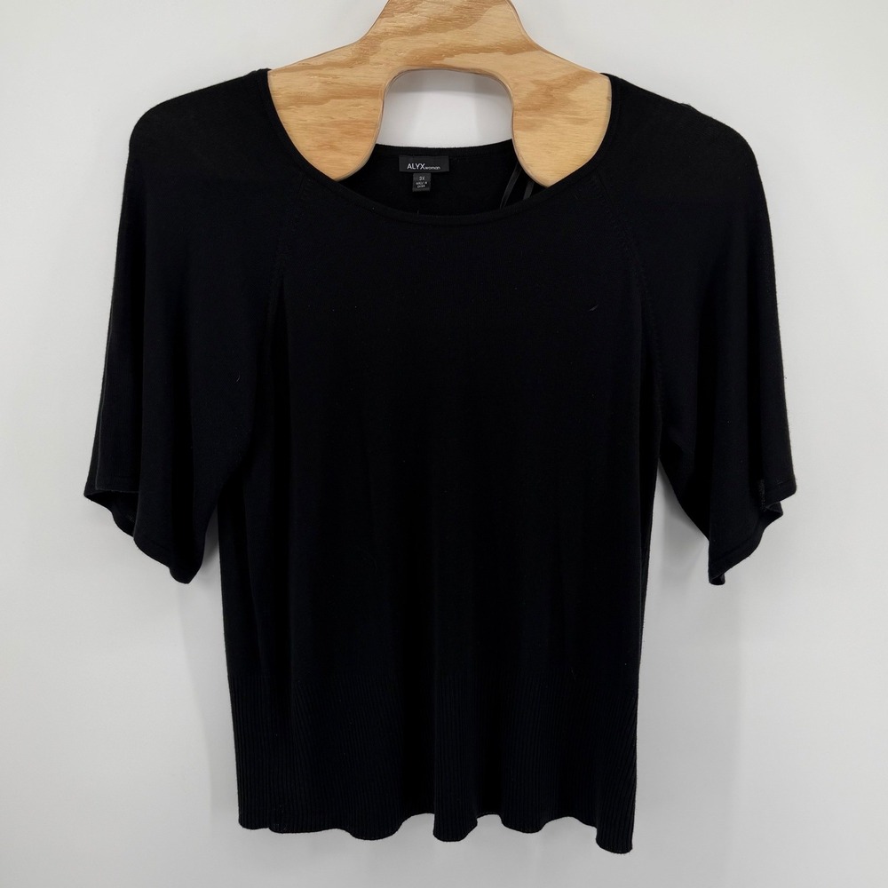 ALYX Woman Black Button Detail 3X Sweater Top Short‎ Sleeve Boat Neck Knit
